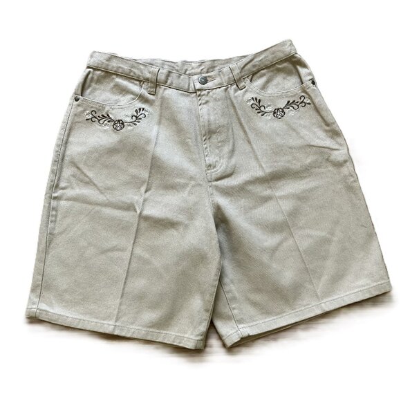 Tradition Country Collection Jean Shorts Vintage 90s Embroidered Beige Denim - Picture 2 of 6